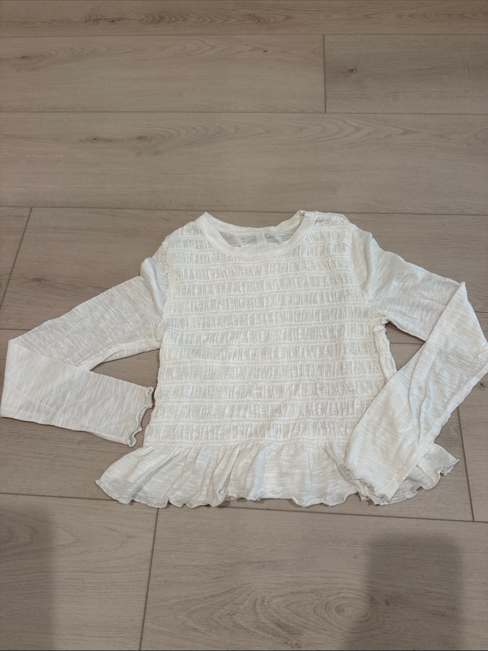 We The Free White Long Sleeve Ruffled Hem Top